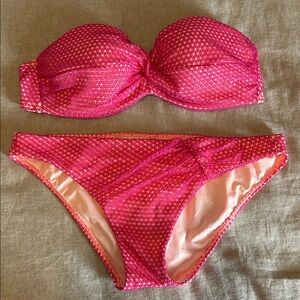 Victoria's Secret Hot Pink & Peach Textured Bandeau Bikini